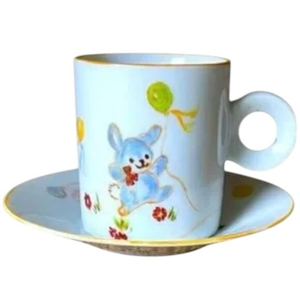 Set: DEMITASSE Bunny cup and sauce, Flowers, Balloons Espresso demitasse 4oz